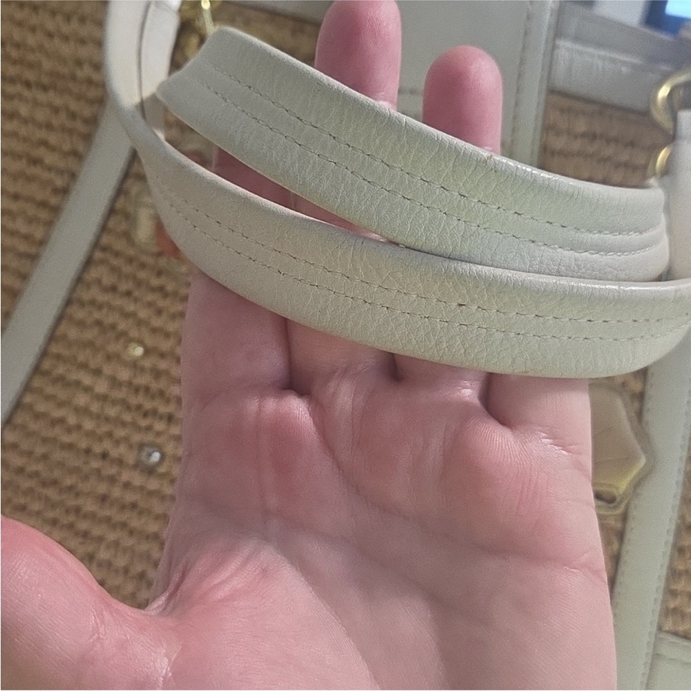 Coach Hampton Leather and Straw Tote with White Trim and Floral Appliqués - Picture 14 of 15